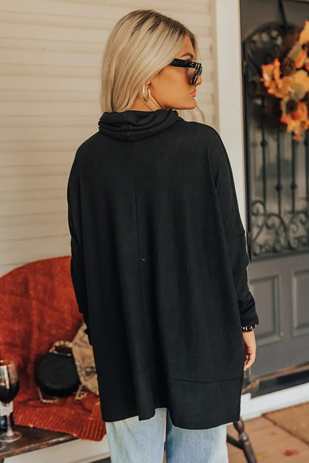 Grateful Threads Boutique Black Cowl Neck Shift Tunic Top - Clothing Tops