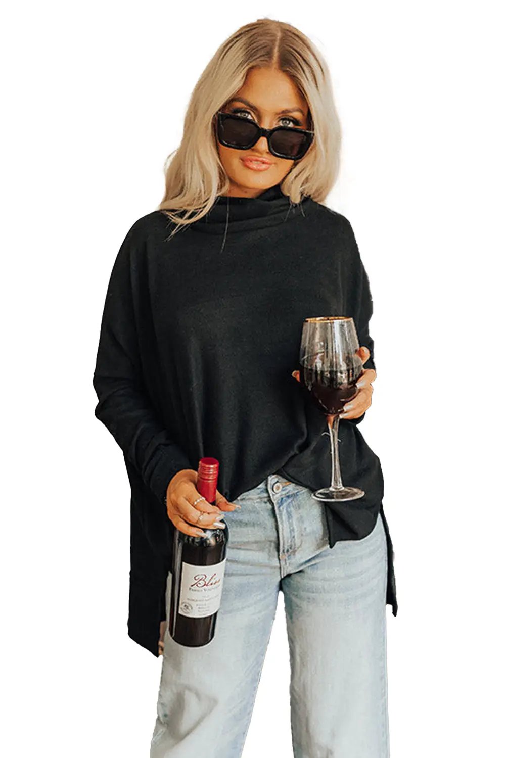 Grateful Threads Boutique Black Cowl Neck Shift Tunic Top - Clothing Tops
