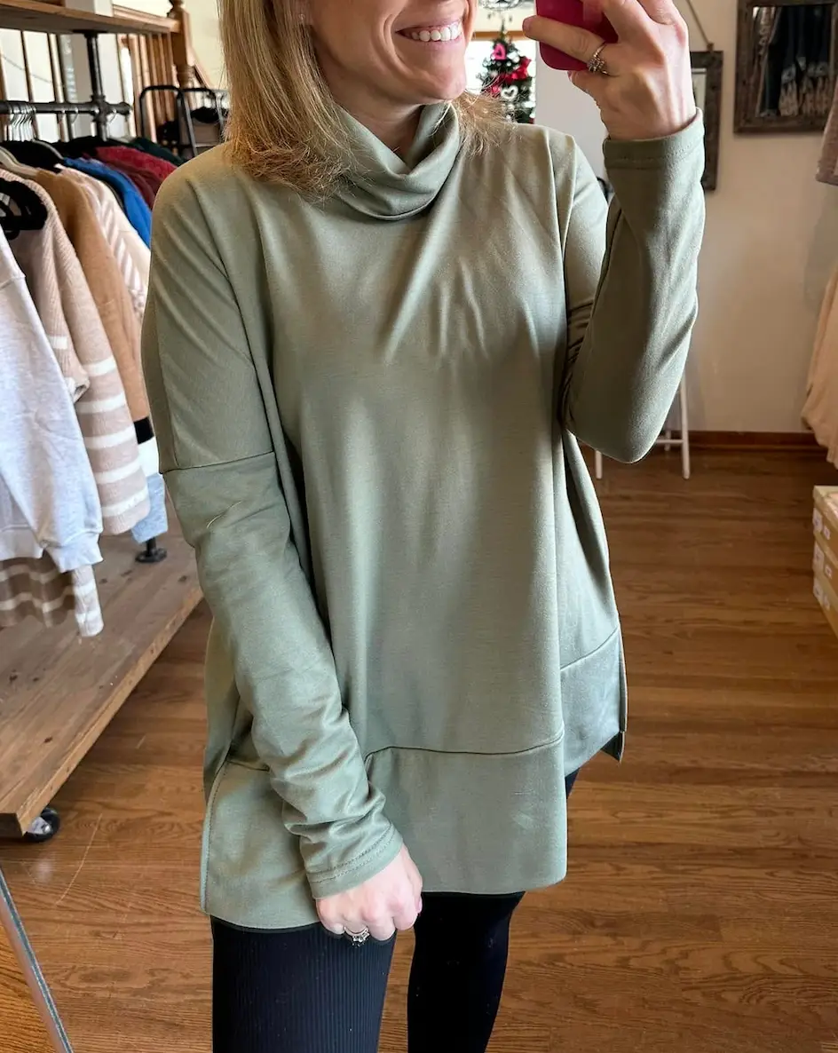 Grateful Threads Boutique Jungle Green Cowl Neck Shift Tunic Top - Clothing Tops