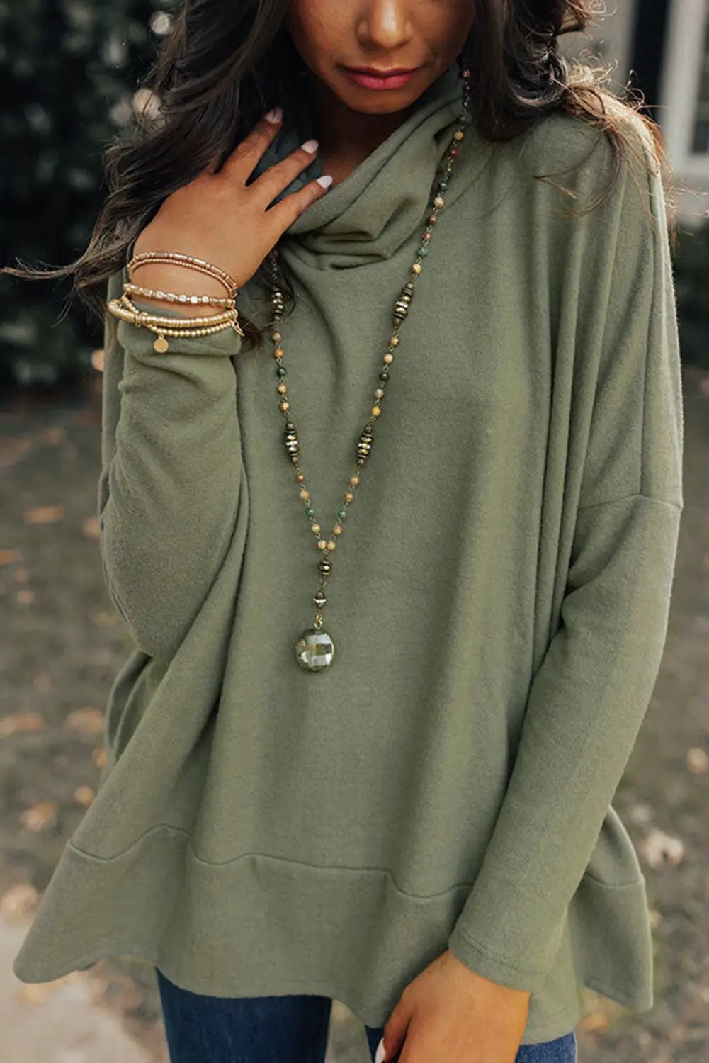 Grateful Threads Boutique Jungle Green Cowl Neck Shift Tunic Top - Clothing Tops