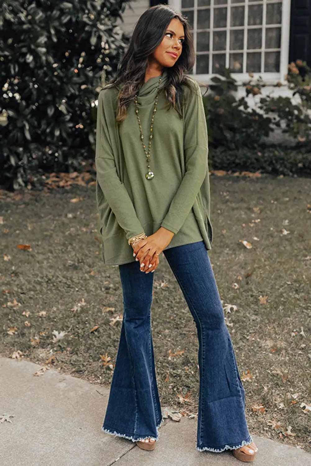 Grateful Threads Boutique Jungle Green Cowl Neck Shift Tunic Top - Clothing Tops