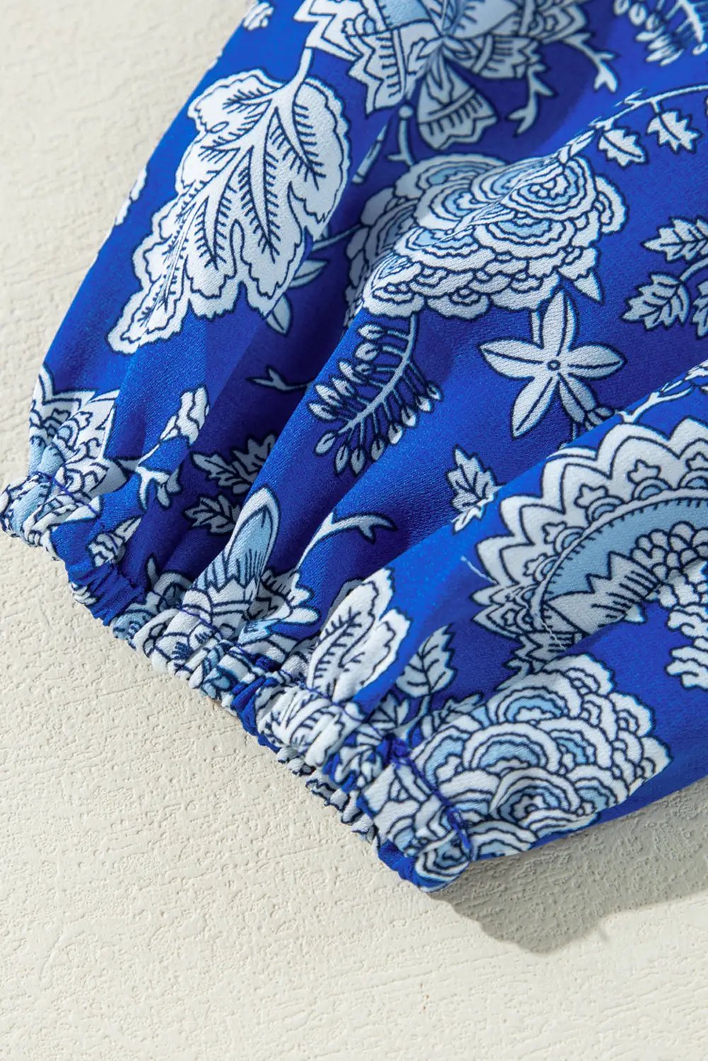 Grateful Threads Boutique Blue Floral Notched V Neck Blouse - Blouses