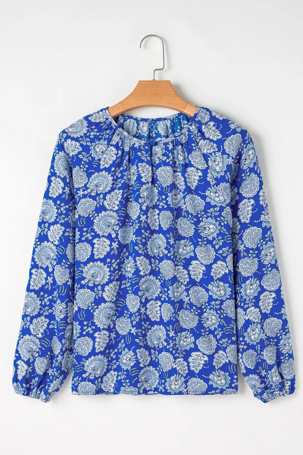 Grateful Threads Boutique Blue Floral Notched V Neck Blouse - Blouses