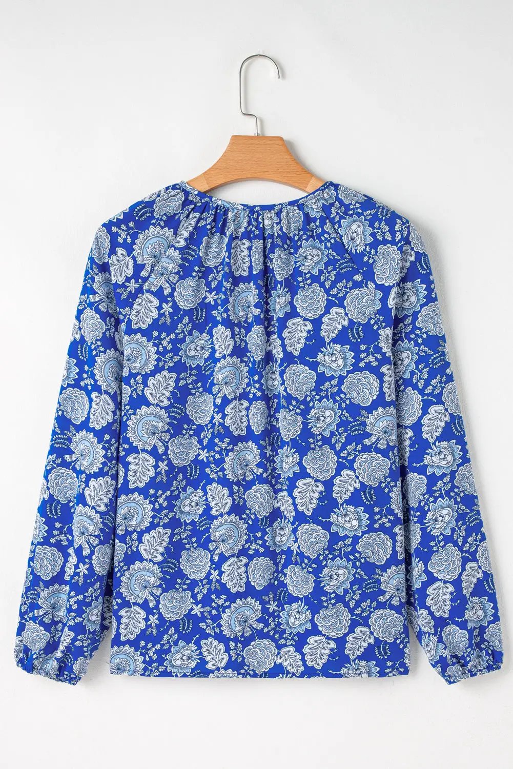 Grateful Threads Boutique Blue Floral Notched V Neck Blouse - Blouses