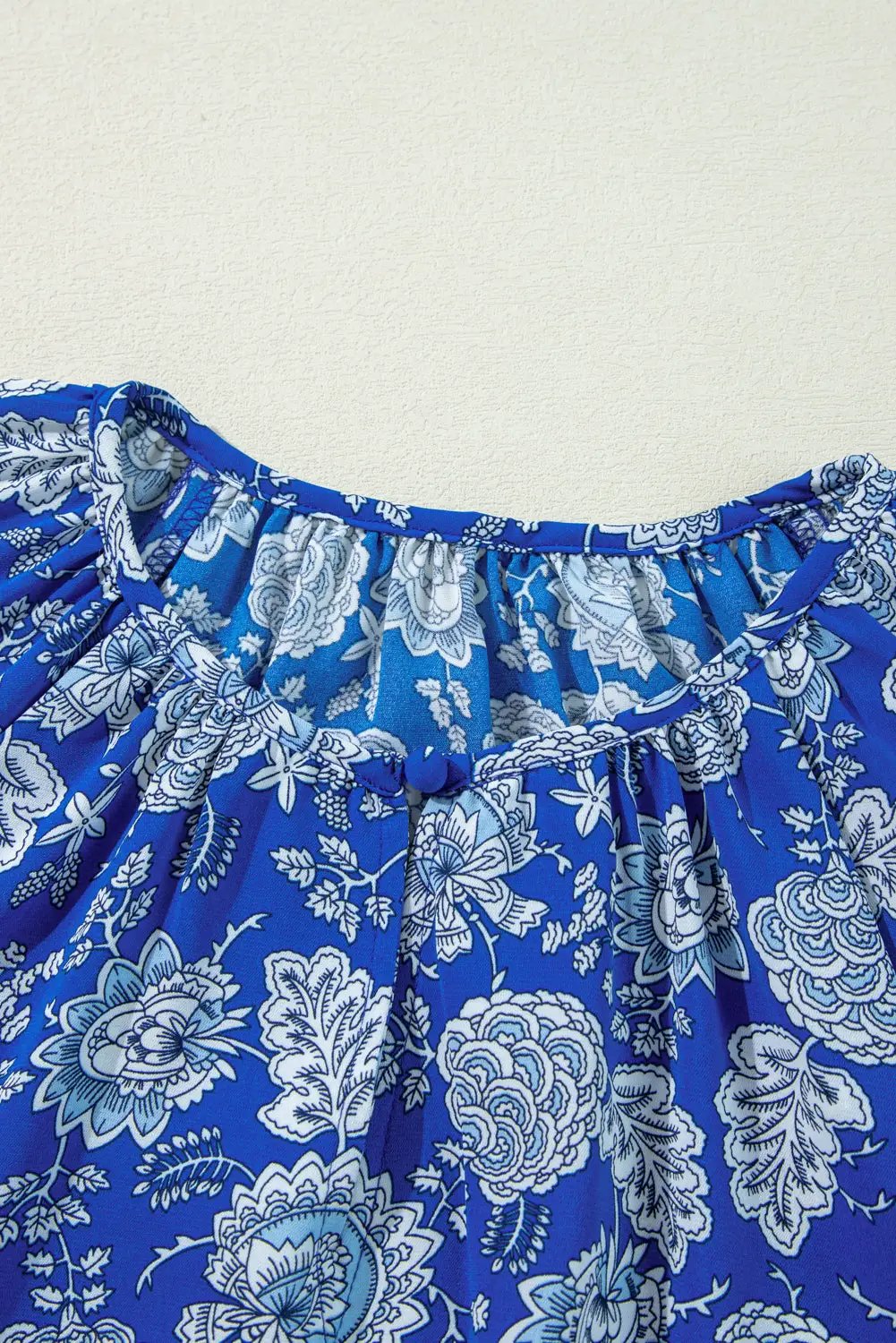Grateful Threads Boutique Blue Floral Notched V Neck Blouse - Blouses