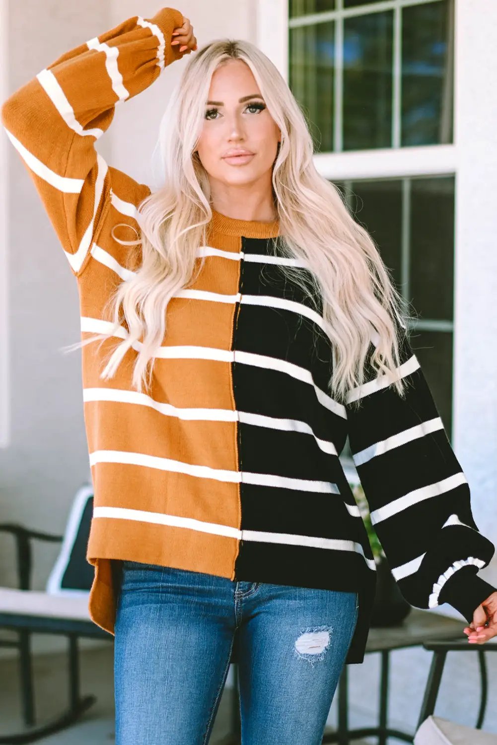 Grateful Threads Boutique Stripe Dropped Shoulder Top - Sweaters
