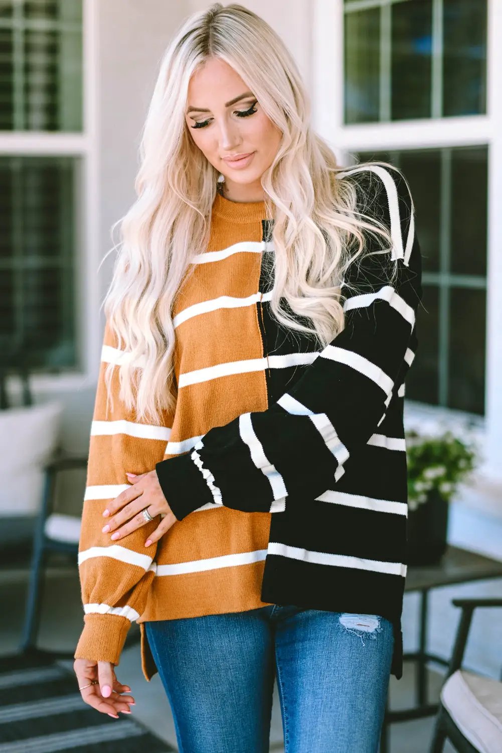Grateful Threads Boutique Stripe Dropped Shoulder Top - Sweaters