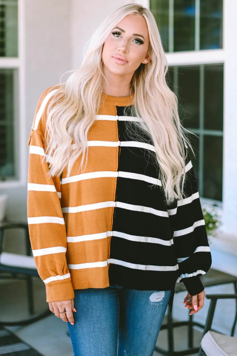 Grateful Threads Boutique Stripe Dropped Shoulder Top - Sweaters
