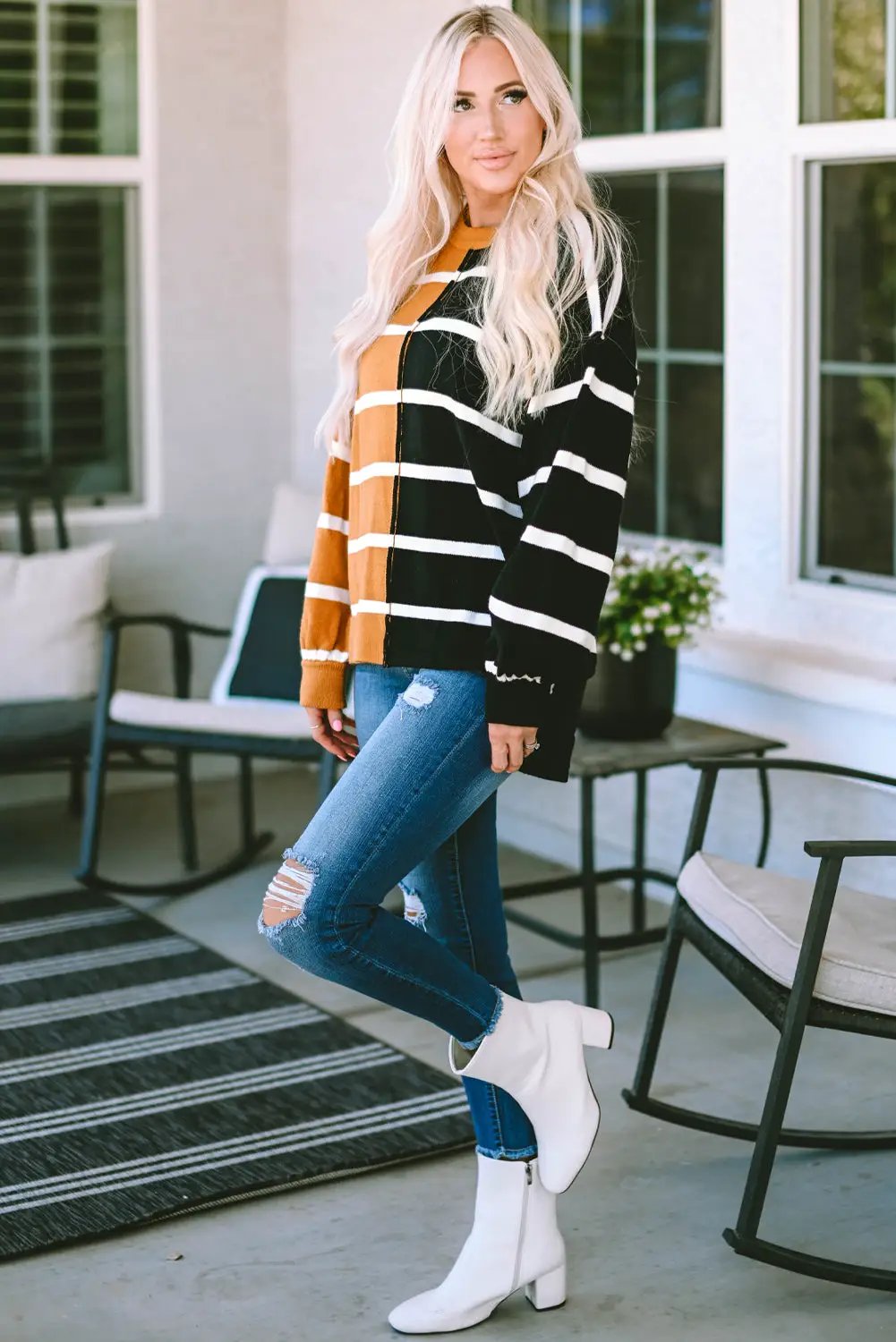 Grateful Threads Boutique Stripe Dropped Shoulder Top - Sweaters