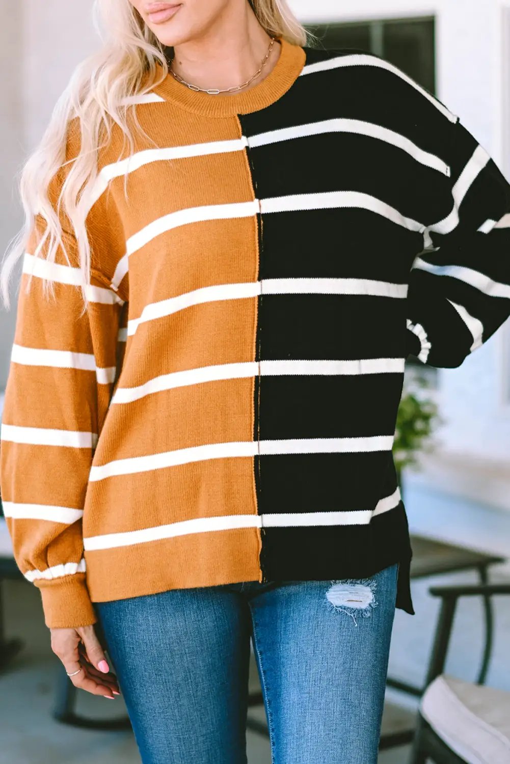 Grateful Threads Boutique Stripe Dropped Shoulder Top - Sweaters