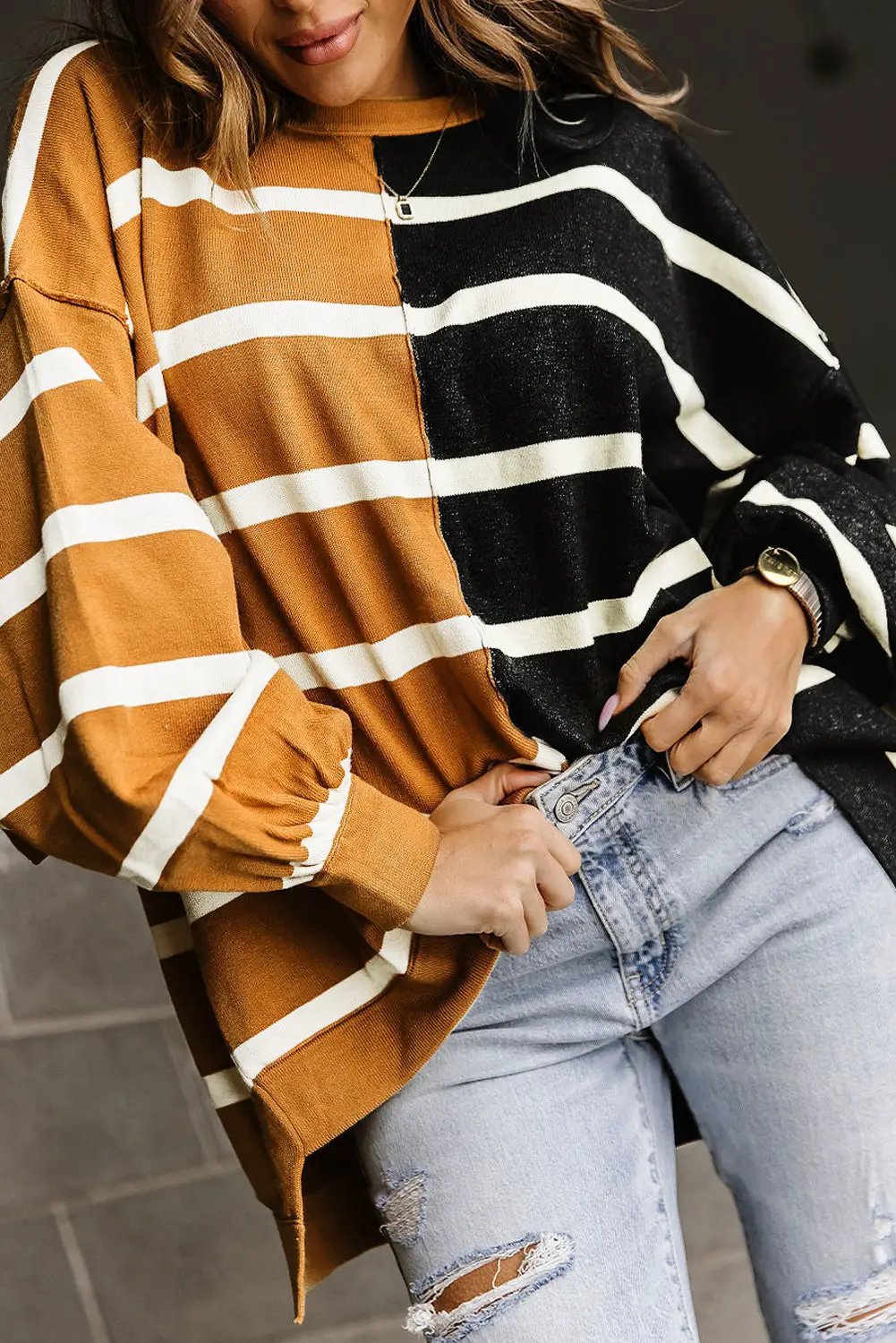 Grateful Threads Boutique Stripe Dropped Shoulder Top - Sweaters