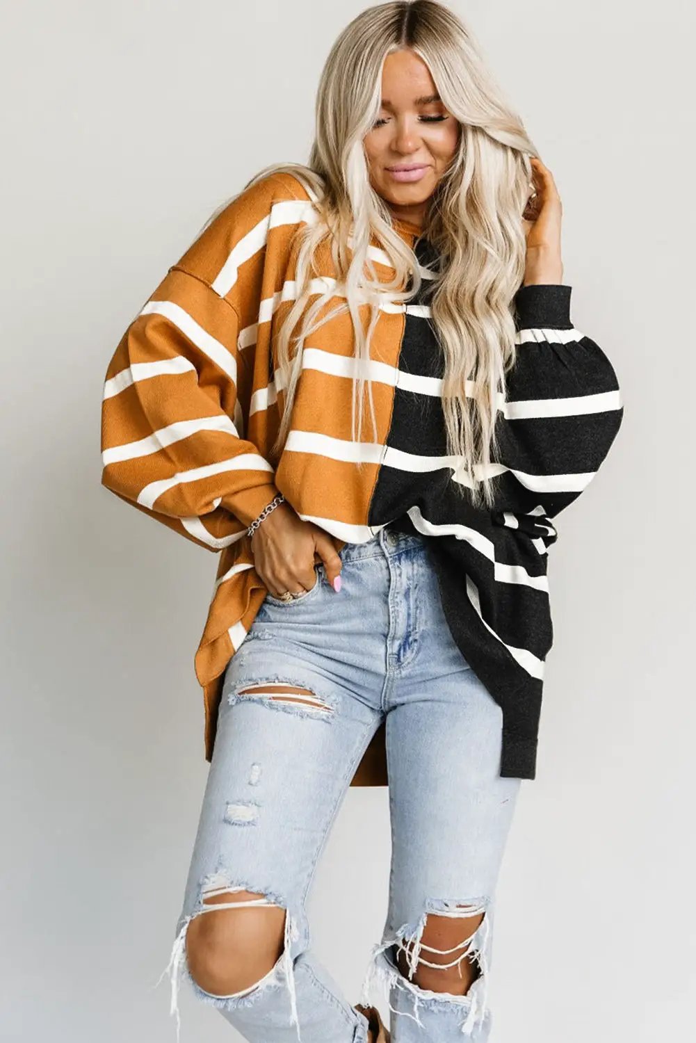 Grateful Threads Boutique Stripe Dropped Shoulder Top - Sweaters