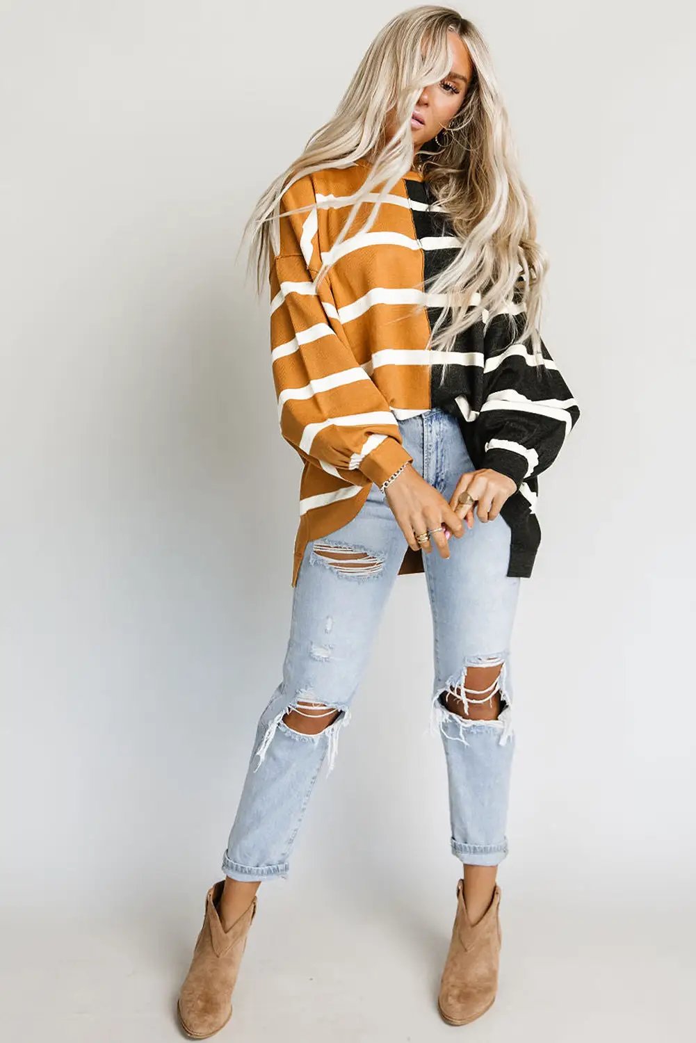 Grateful Threads Boutique Stripe Dropped Shoulder Top - Sweaters