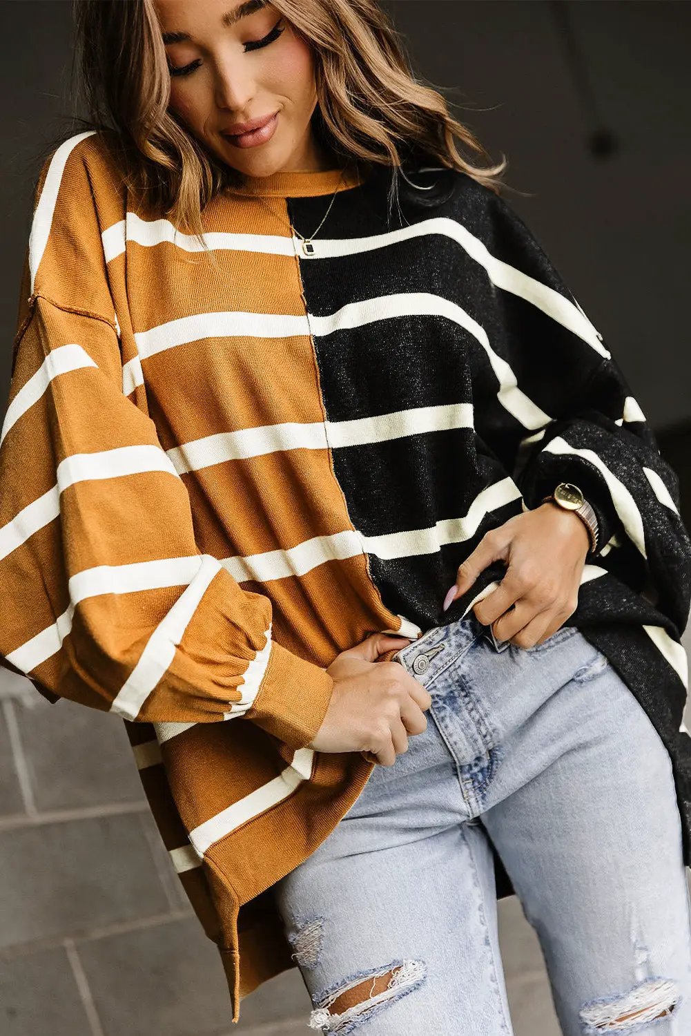 Grateful Threads Boutique Stripe Dropped Shoulder Top - Sweaters