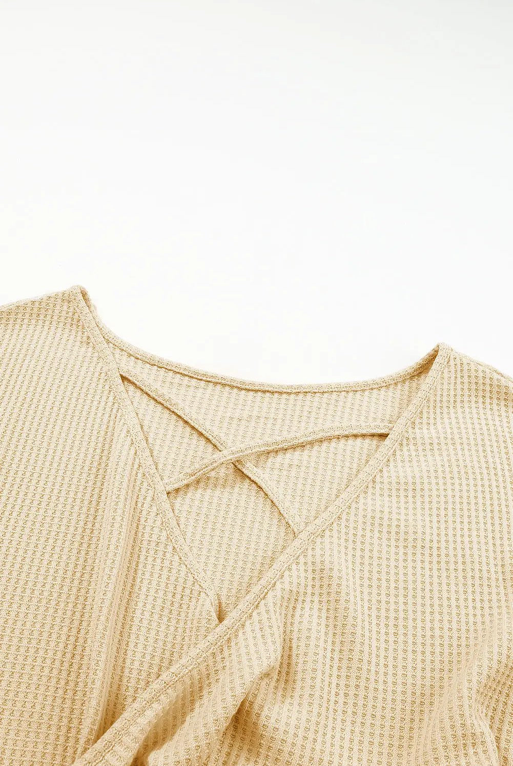 Grateful Threads Boutique Shine On Sequin Sleeve Waffle Knit Top - Blouses Apricot Sequin Patchwork Sleeve Open Back Waffle Knit Top