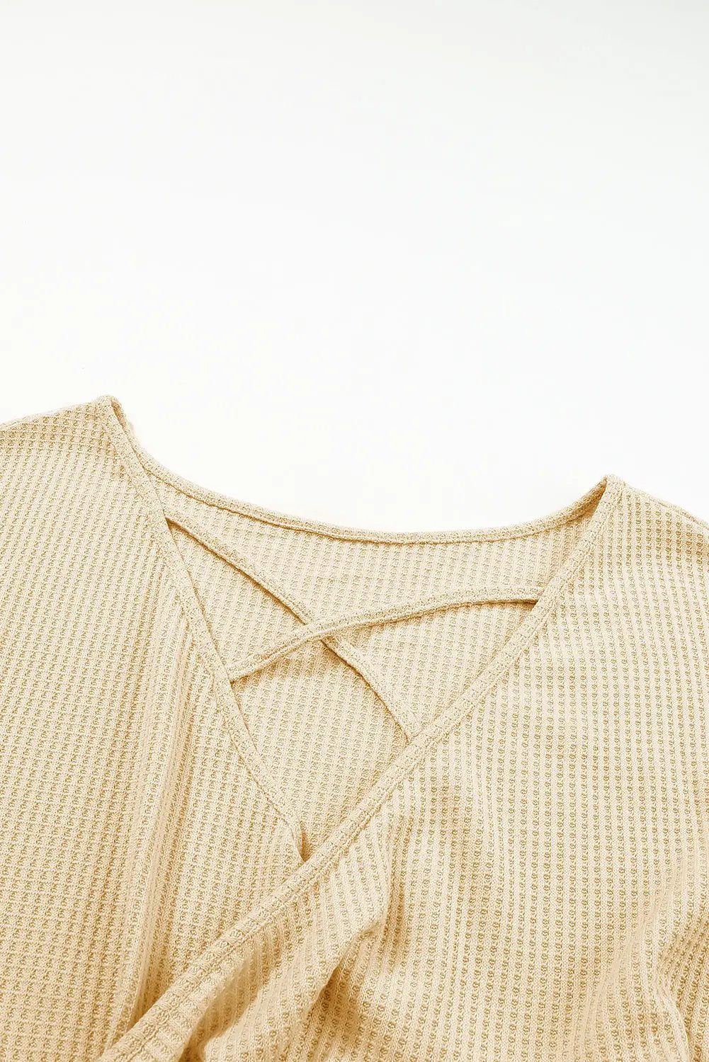 Grateful Threads Boutique Shine On Sequin Sleeve Waffle Knit Top - Blouses Apricot Sequin Patchwork Sleeve Open Back Waffle Knit Top