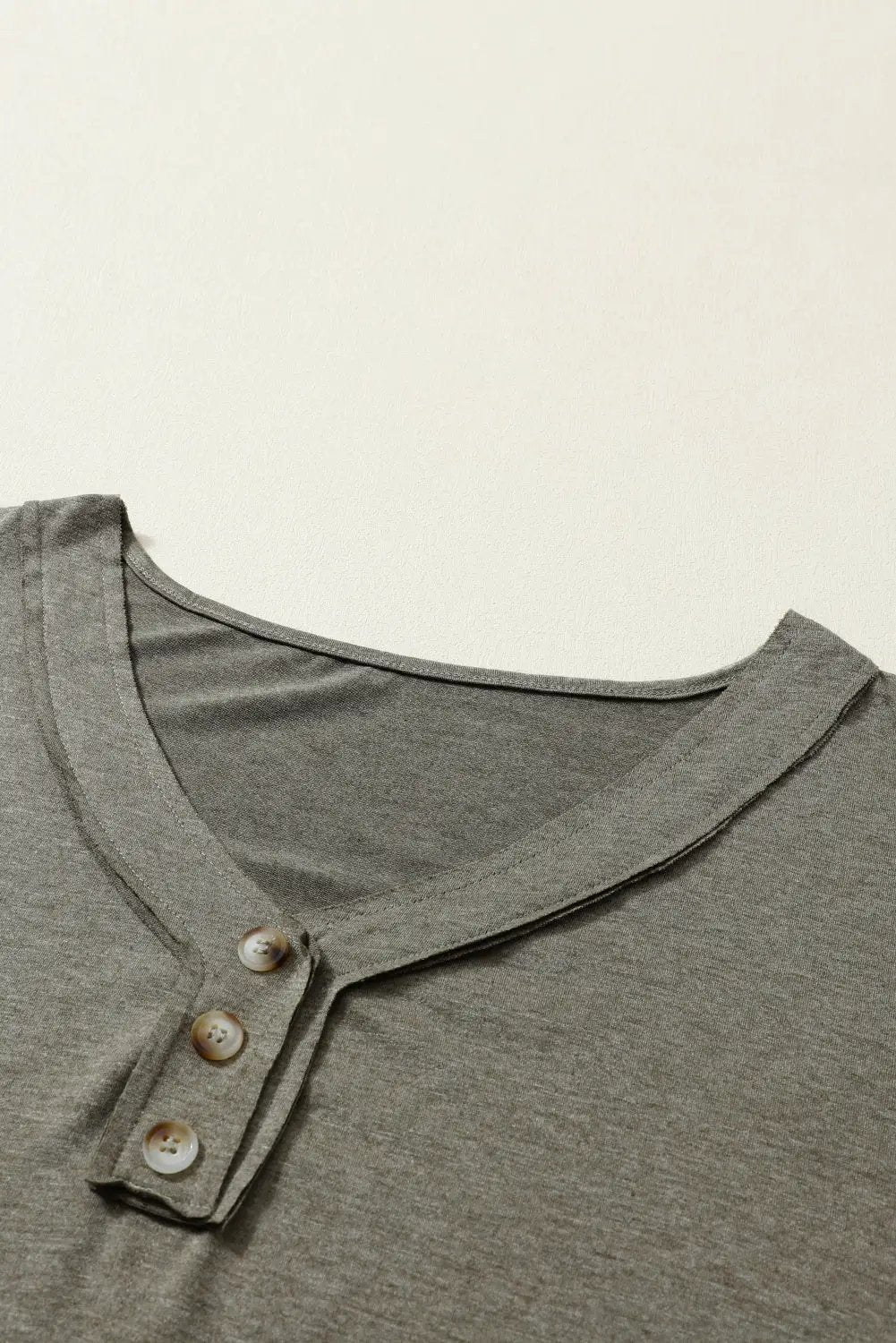 Grateful Threads Boutique Khaki Long Sleeve V Neck Stitching Henley Top - Shirts