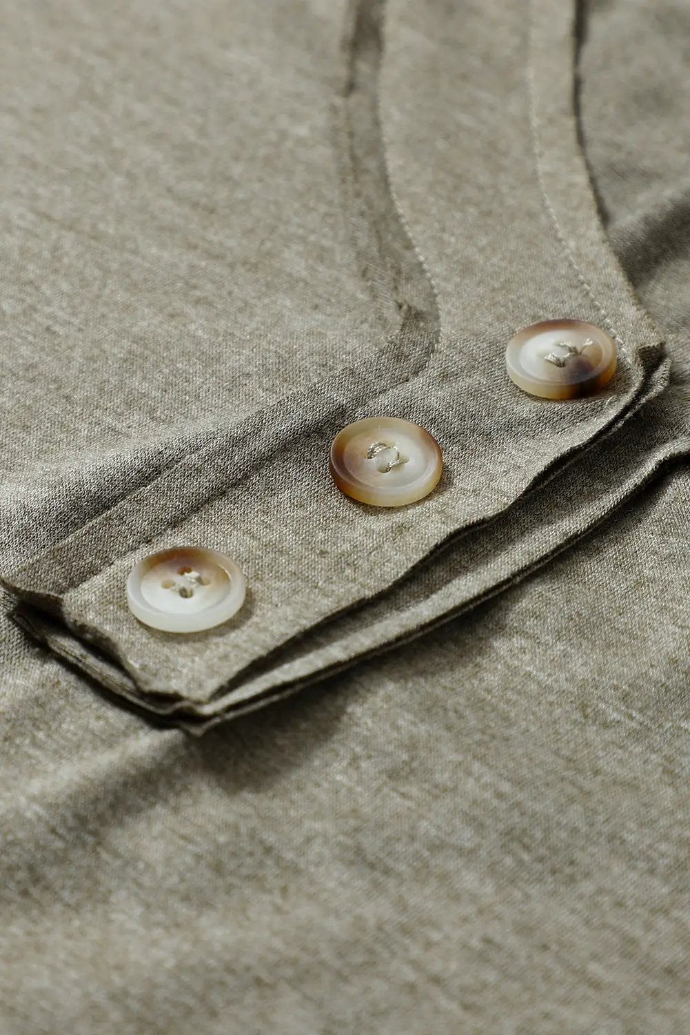 Grateful Threads Boutique Khaki Long Sleeve V Neck Stitching Henley Top - Shirts