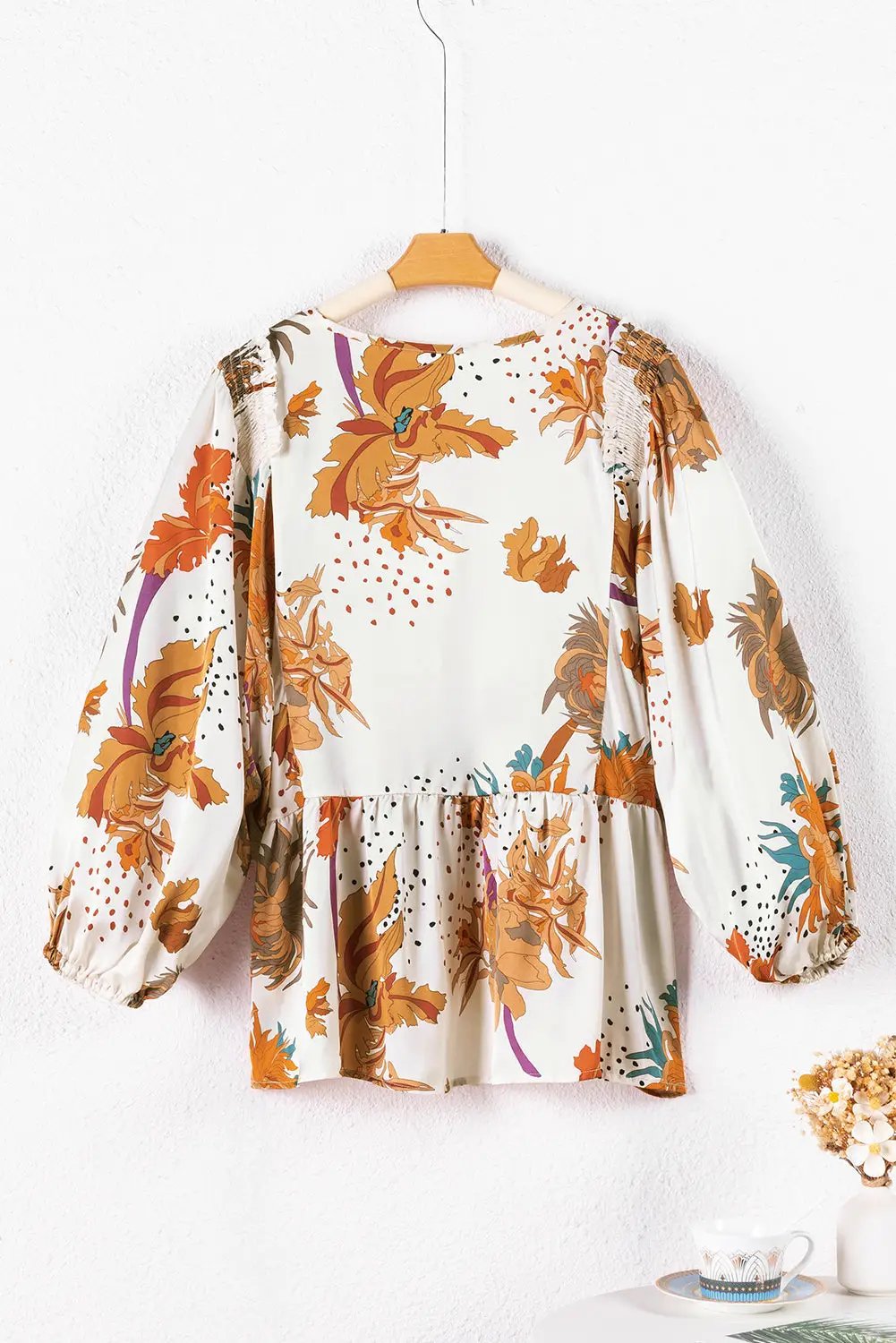 Grateful Threads Boutique Multicolour Floral Print V Neck Babydoll Blouse - Blouses Multicolour Floral Print V Neck Babydoll Blouse