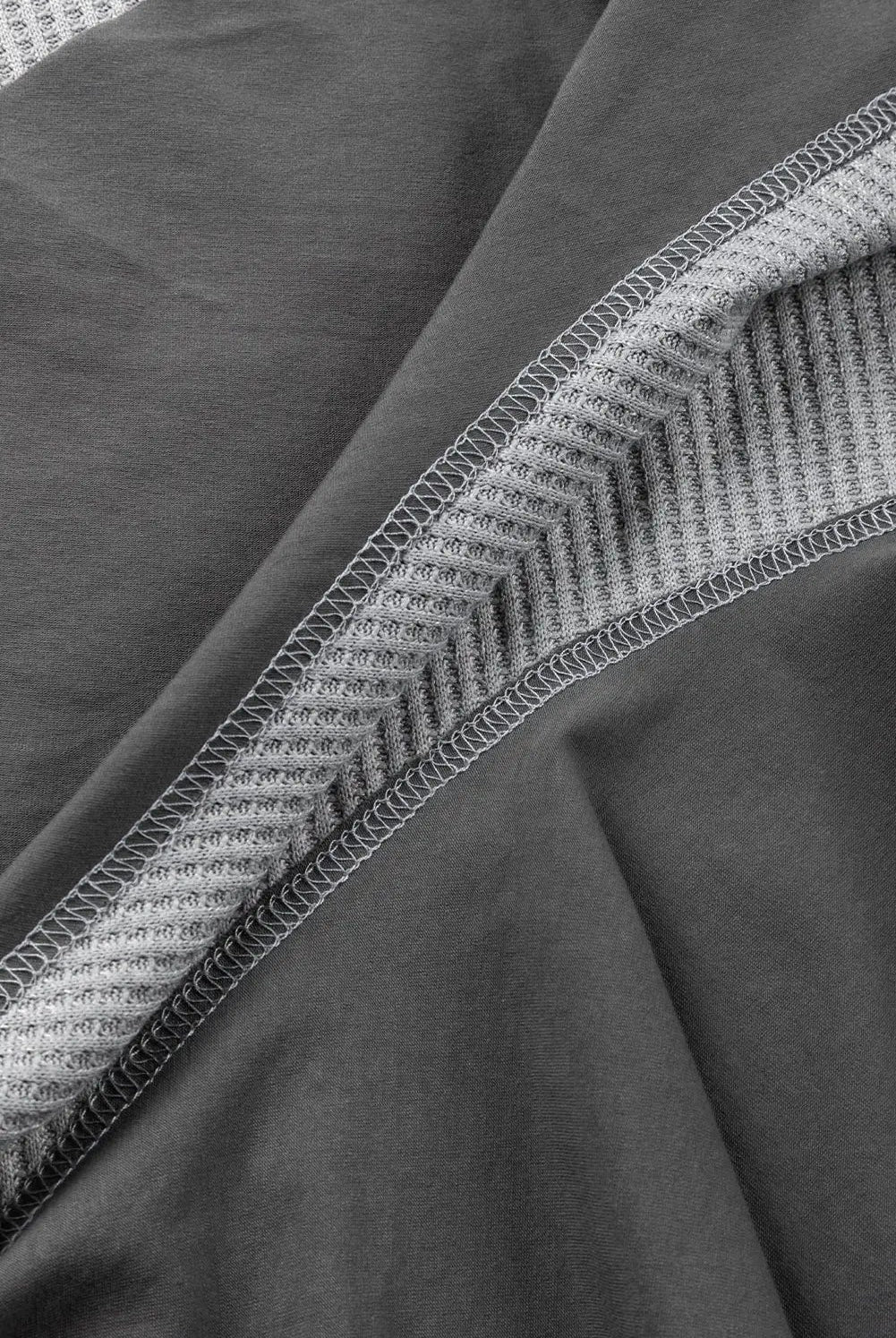 Grateful Threads Boutique Medium Grey Asymmetrical Patchwork Waffle Top - Shirts grey patchwork waffle top