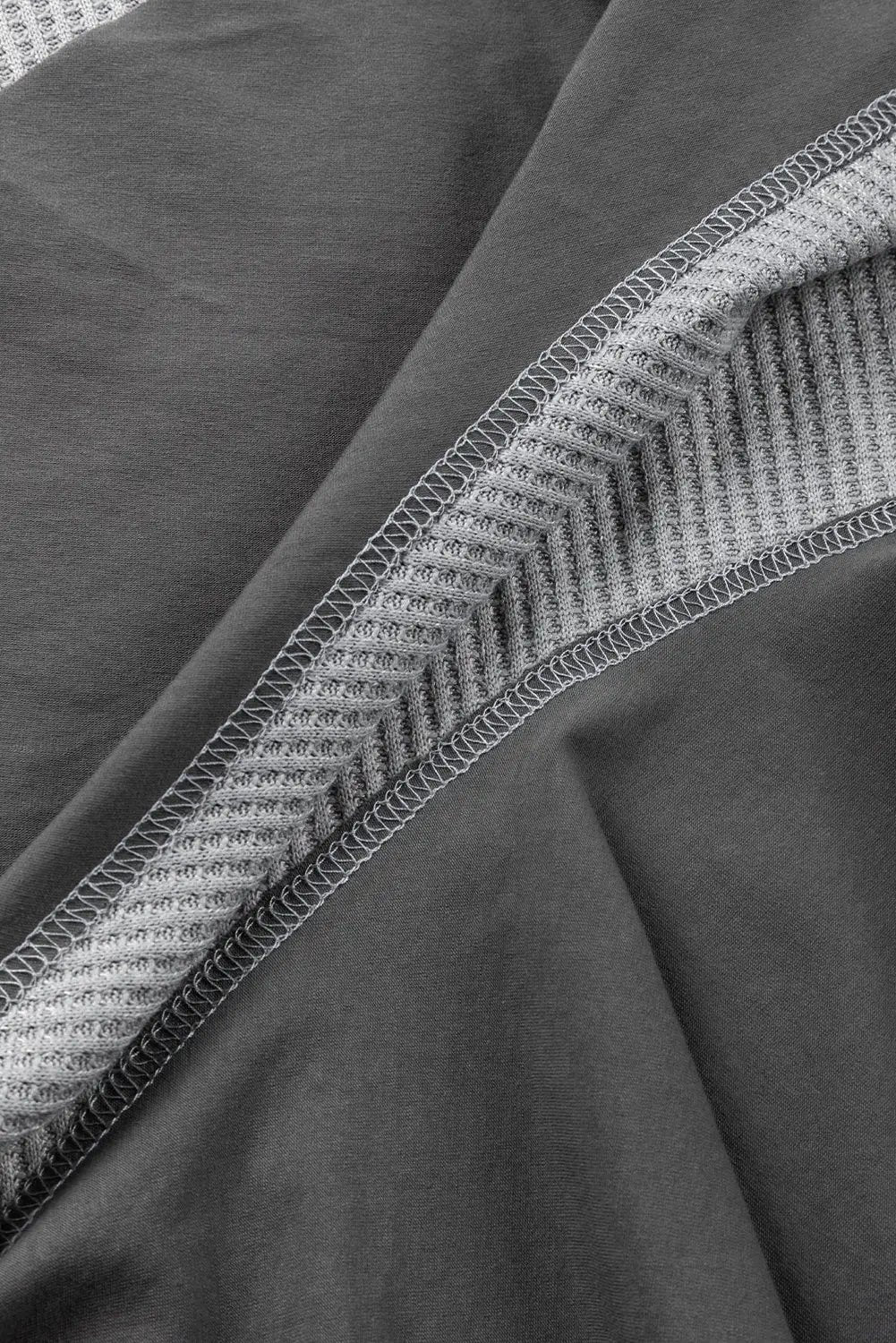 Grateful Threads Boutique Medium Grey Asymmetrical Patchwork Waffle Top - Shirts grey patchwork waffle top