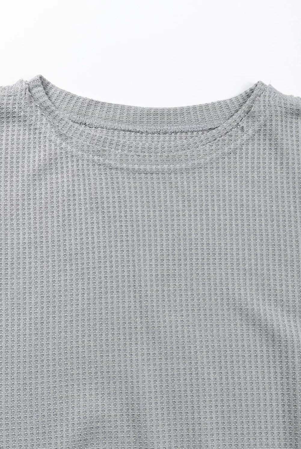 Grateful Threads Boutique Medium Grey Asymmetrical Patchwork Waffle Top - Shirts grey patchwork waffle top