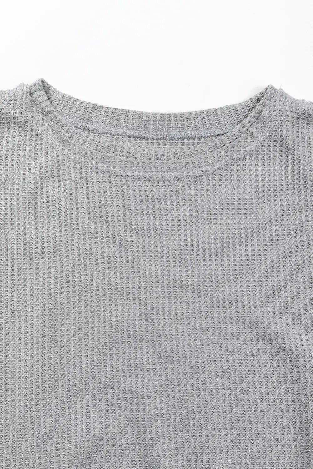 Grateful Threads Boutique Medium Grey Asymmetrical Patchwork Waffle Top - Shirts grey patchwork waffle top