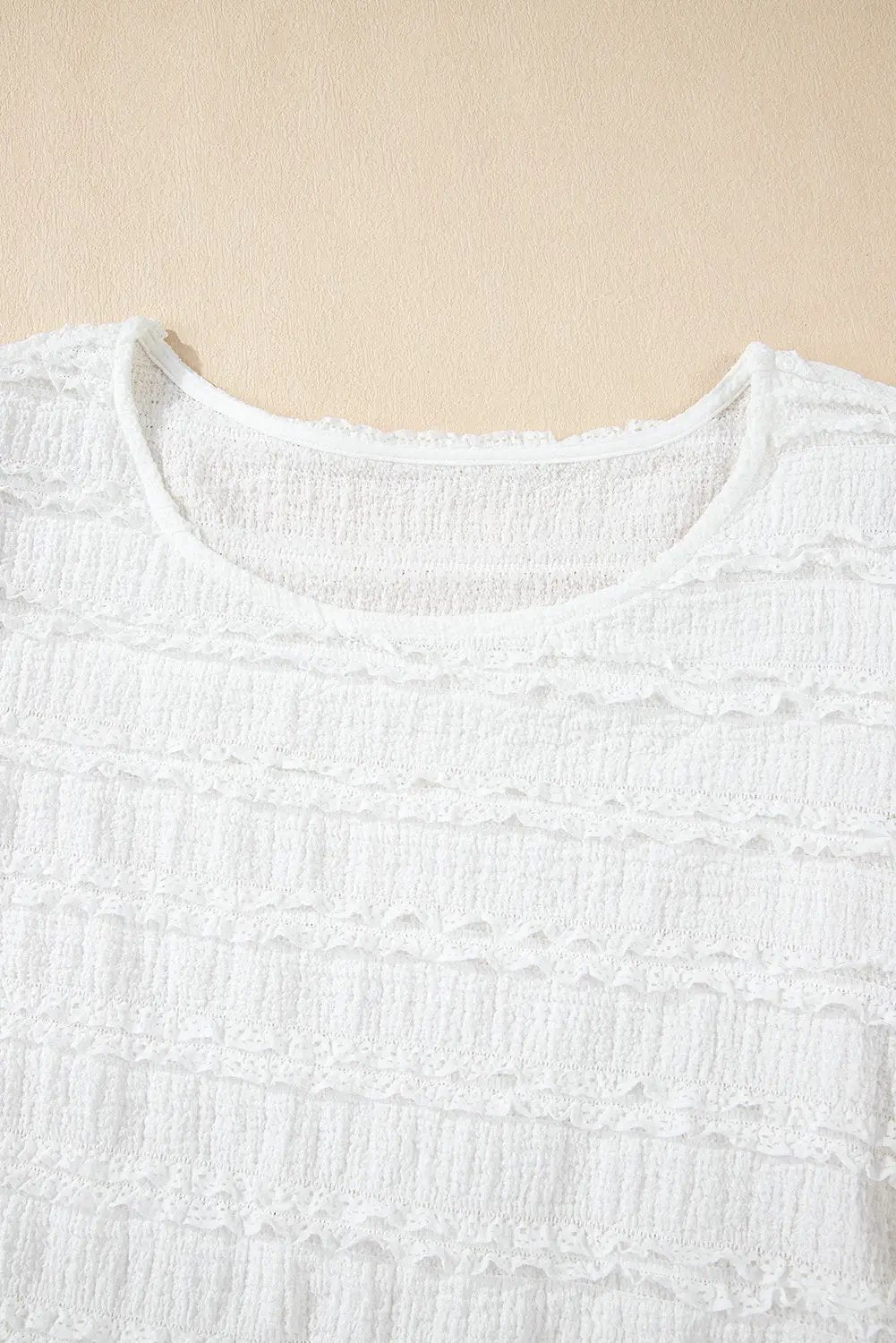 Grateful Threads Boutique White Frilled Lace Trim Bubble Sleeve Blouse - Blouses White Frilled Lace Trim Bubble Sleeve Blouse
