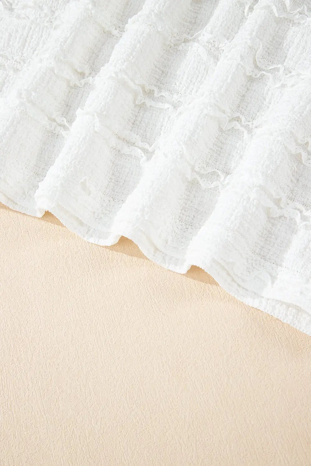 Grateful Threads Boutique White Frilled Lace Trim Bubble Sleeve Blouse - Blouses White Frilled Lace Trim Bubble Sleeve Blouse