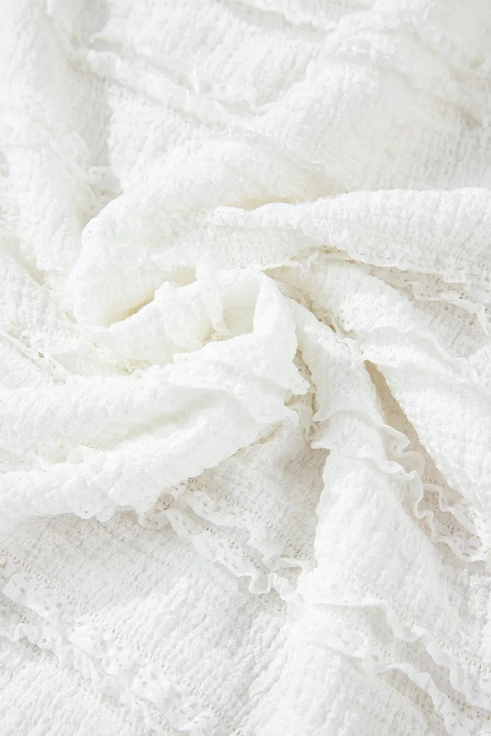 Grateful Threads Boutique White Frilled Lace Trim Bubble Sleeve Blouse - Blouses White Frilled Lace Trim Bubble Sleeve Blouse