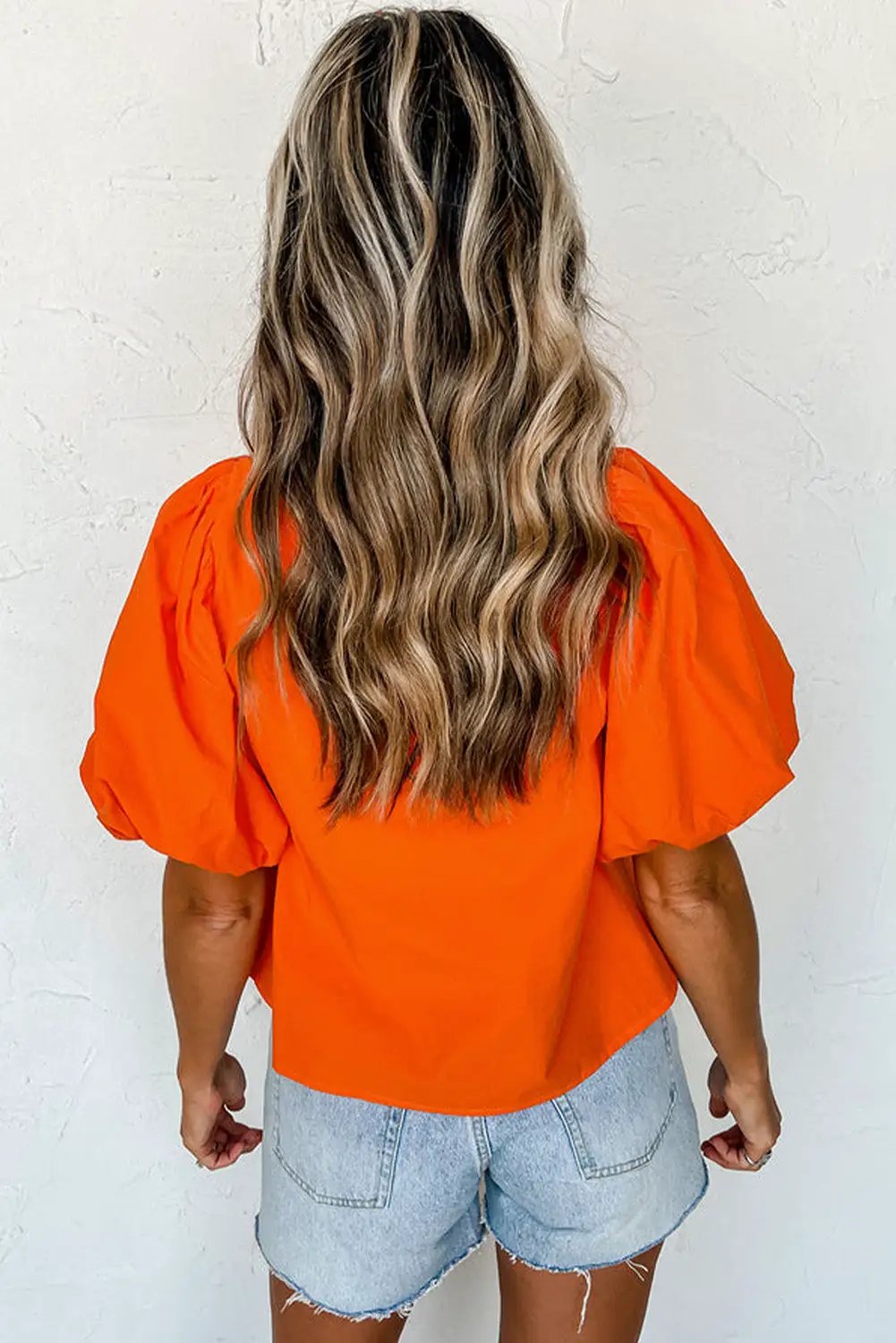 Grateful Threads Boutique Orange Hallowed Lace Splicing Puff Sleeve Blouse - Blouses