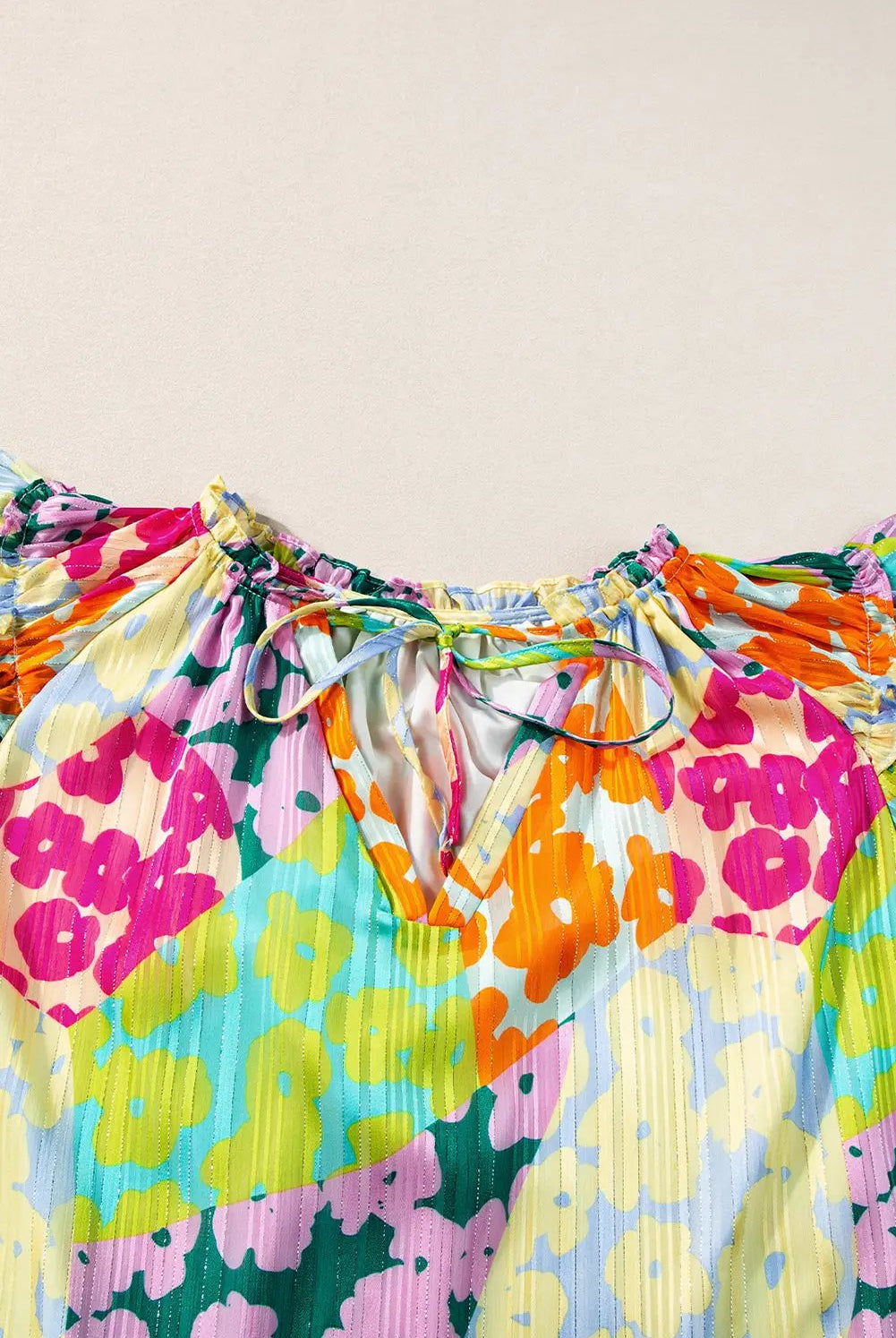 Grateful Threads Boutique Multicolour Leopard Flutter Sleeve V Neck Crinkled Blouse - Blouses Multicolour Leopard Flutter Sleeve V Neck Crinkled Blouse