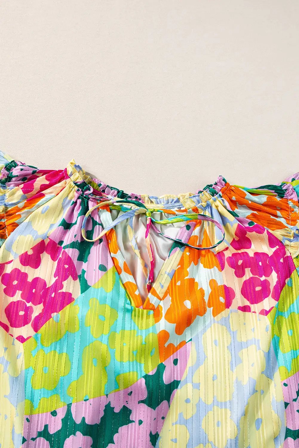 Grateful Threads Boutique Multicolour Leopard Flutter Sleeve V Neck Crinkled Blouse - Blouses Multicolour Leopard Flutter Sleeve V Neck Crinkled Blouse