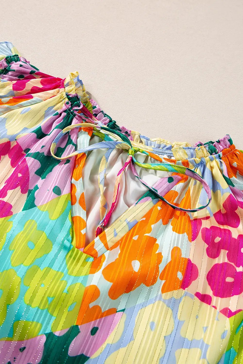 Grateful Threads Boutique Multicolour Leopard Flutter Sleeve V Neck Crinkled Blouse - Blouses Multicolour Leopard Flutter Sleeve V Neck Crinkled Blouse