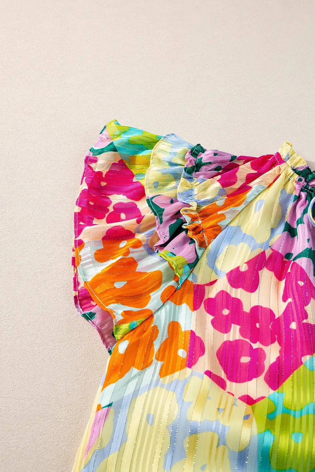 Grateful Threads Boutique Multicolour Leopard Flutter Sleeve V Neck Crinkled Blouse - Blouses Multicolour Leopard Flutter Sleeve V Neck Crinkled Blouse