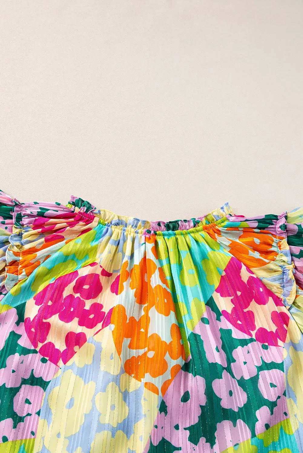 Grateful Threads Boutique Multicolour Leopard Flutter Sleeve V Neck Crinkled Blouse - Blouses Multicolour Leopard Flutter Sleeve V Neck Crinkled Blouse