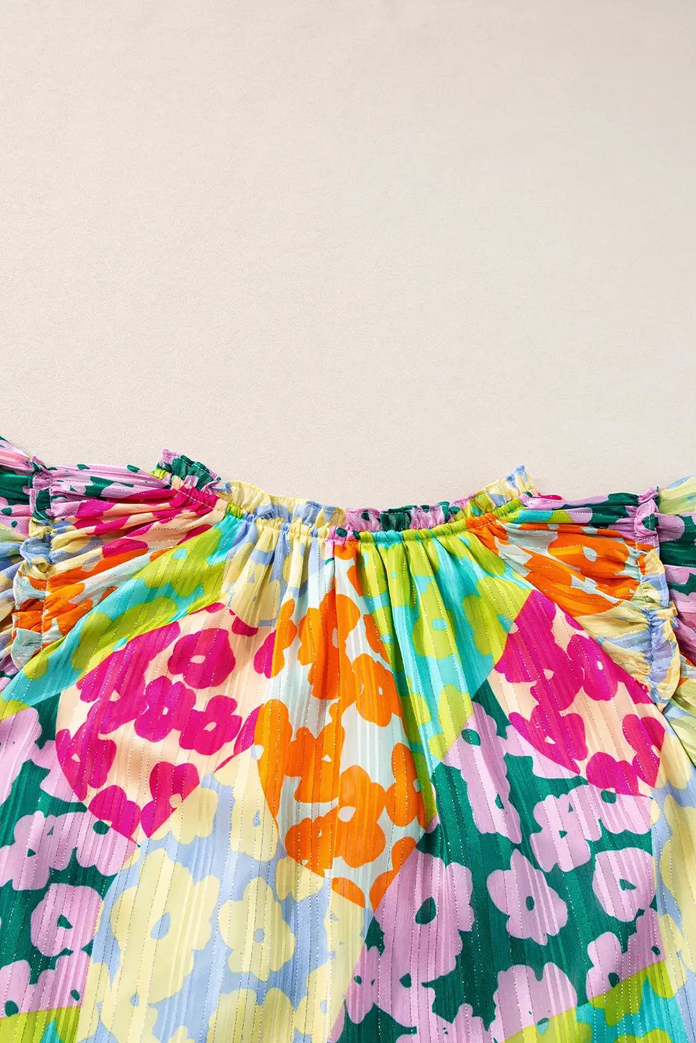 Grateful Threads Boutique Multicolour Leopard Flutter Sleeve V Neck Crinkled Blouse - Blouses Multicolour Leopard Flutter Sleeve V Neck Crinkled Blouse