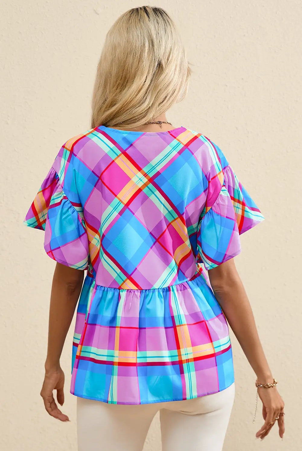 Grateful Threads Boutique Plaid Ruffled Babydoll Top - Clothing Tops