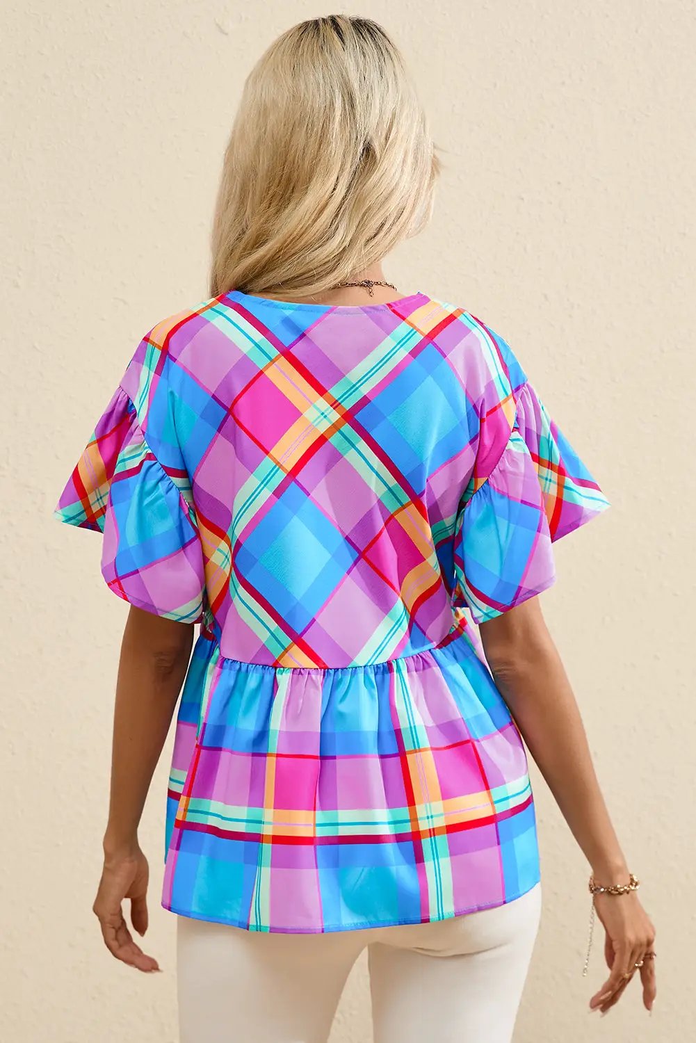 Grateful Threads Boutique Plaid Ruffled Babydoll Top - Clothing Tops