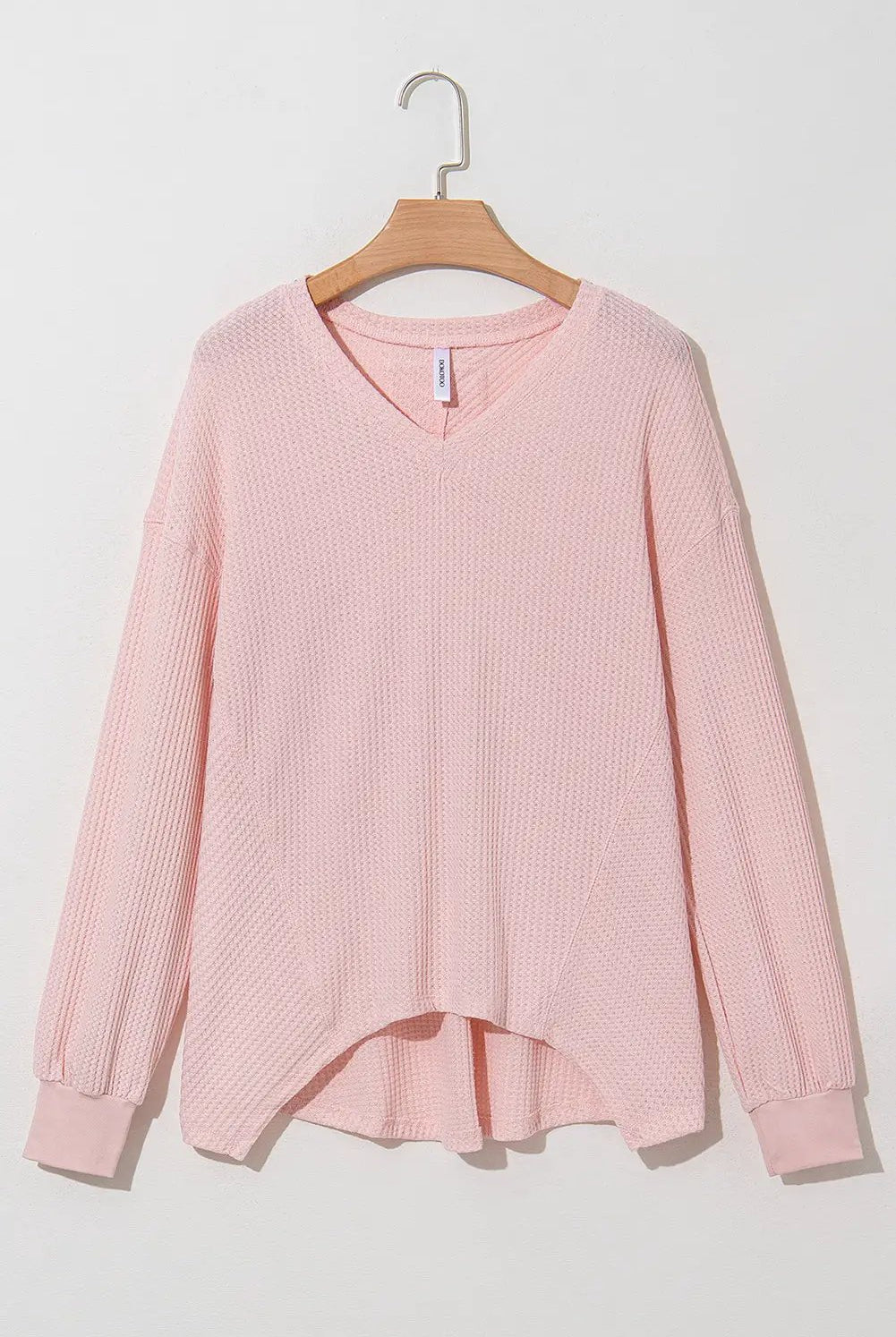 Grateful Threads Boutique Pink Waffle V-Neck Drop Shoulder Blouse - Blouses