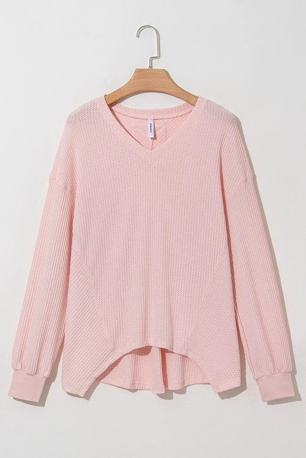 Grateful Threads Boutique Pink Waffle V-Neck Drop Shoulder Blouse - Blouses