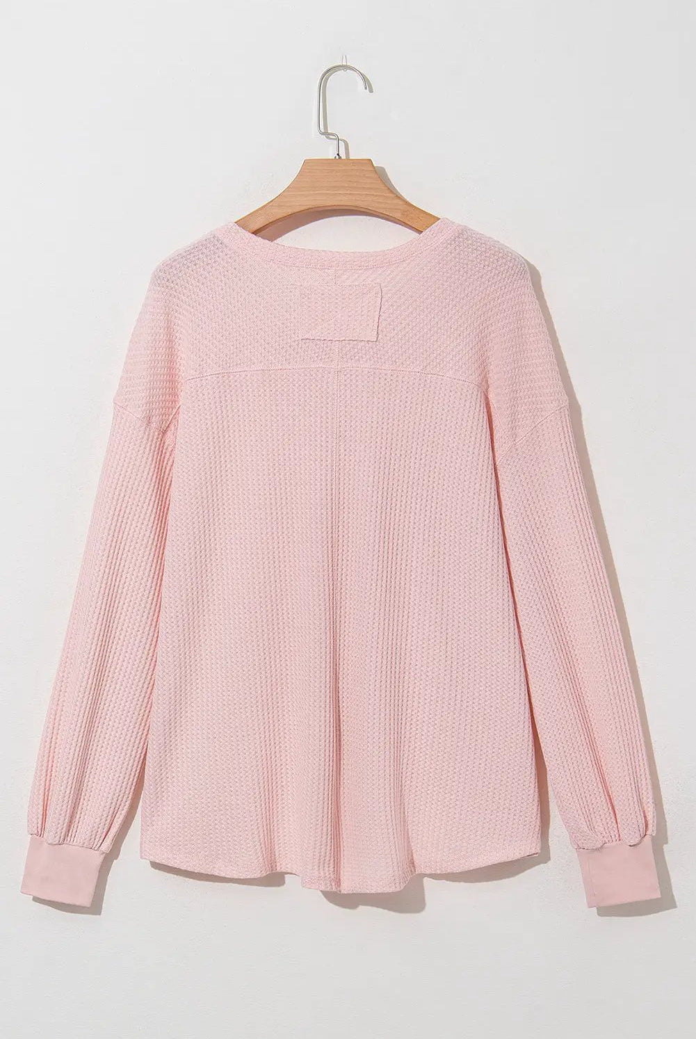 Grateful Threads Boutique Pink Waffle V-Neck Drop Shoulder Blouse - Blouses