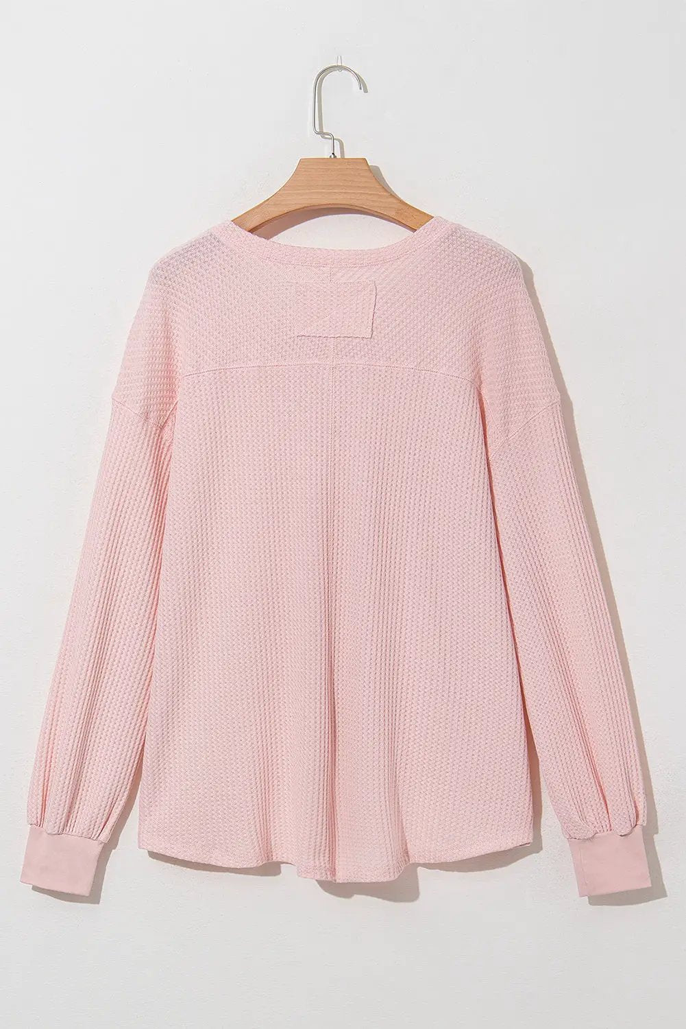 Grateful Threads Boutique Pink Waffle V-Neck Drop Shoulder Blouse - Blouses