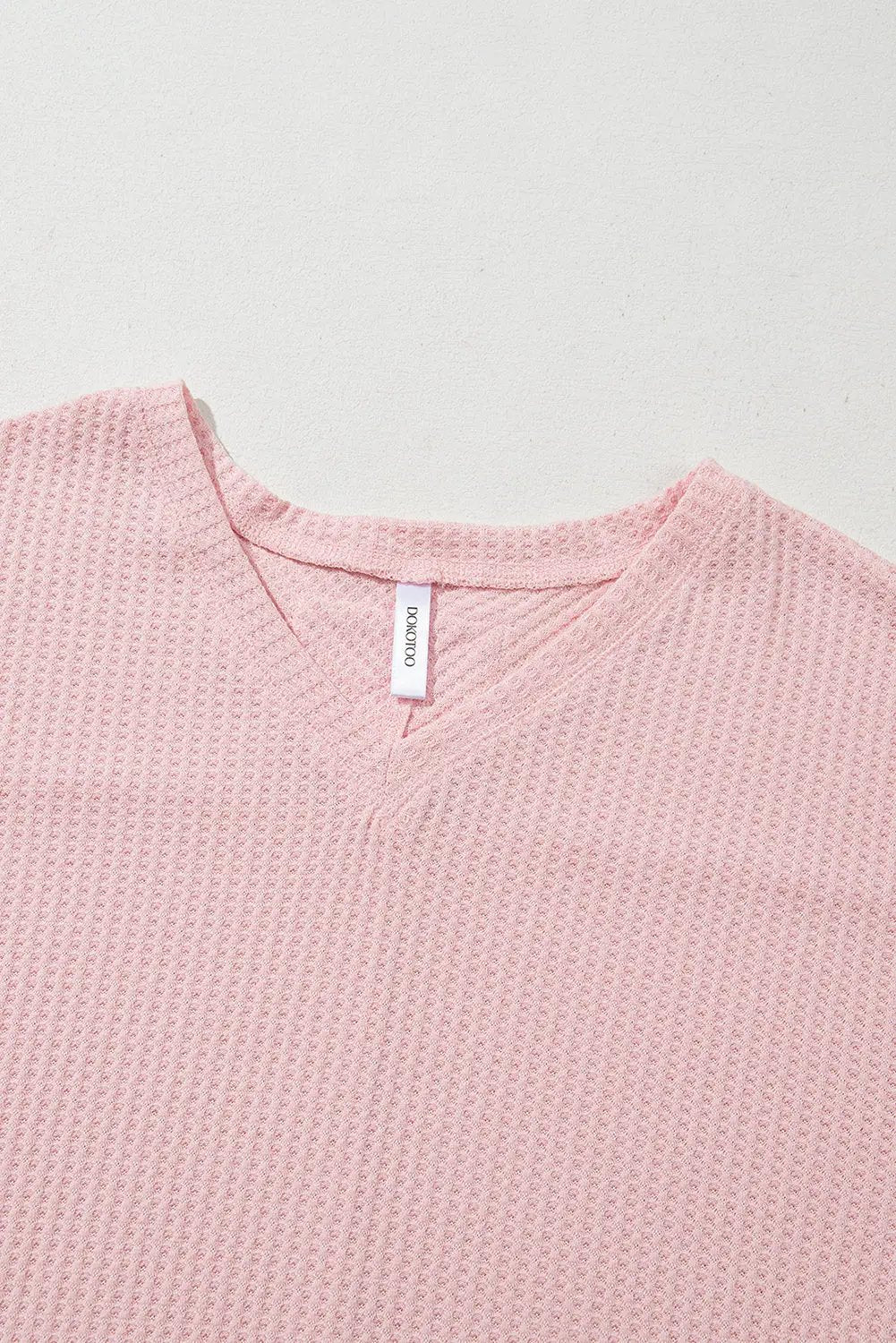 Grateful Threads Boutique Pink Waffle V-Neck Drop Shoulder Blouse - Blouses