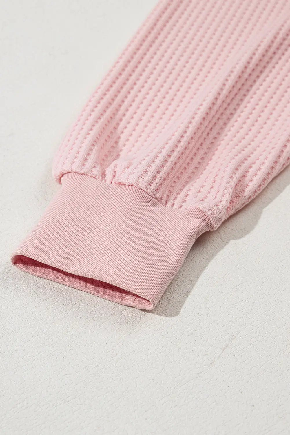 Grateful Threads Boutique Pink Waffle V-Neck Drop Shoulder Blouse - Blouses