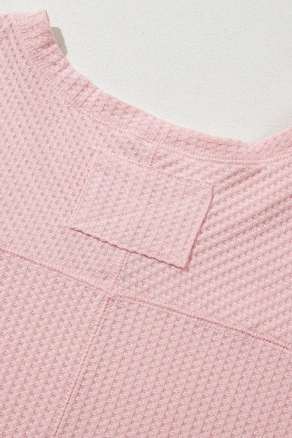 Grateful Threads Boutique Pink Waffle V-Neck Drop Shoulder Blouse - Blouses