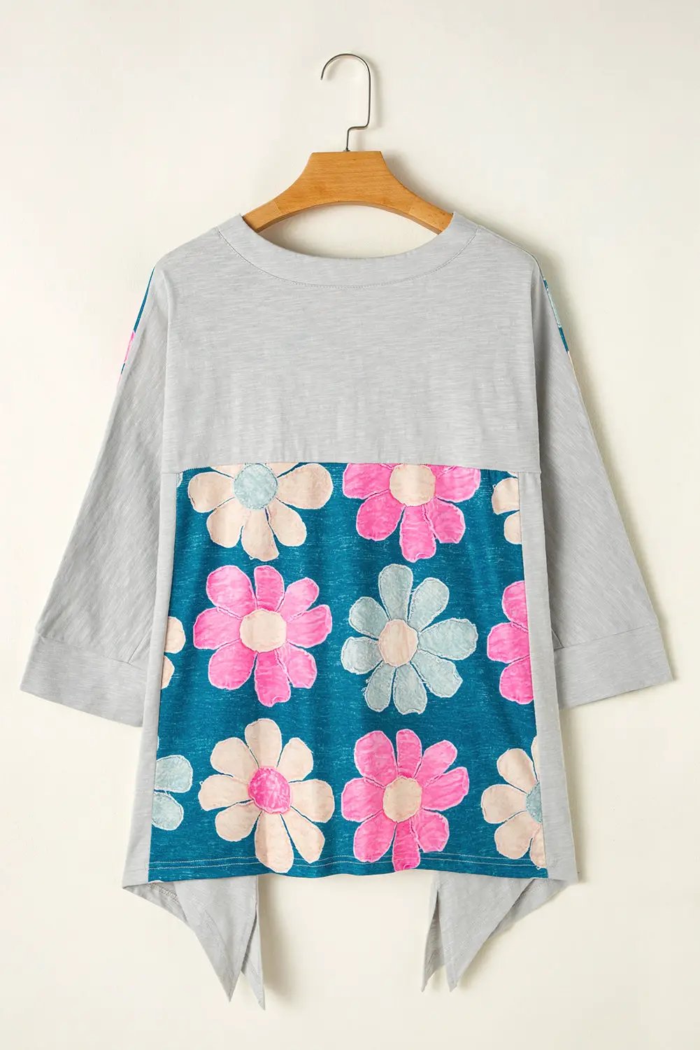 Grateful Threads Boutique Green Flower Patchwork Exposed Seam Oversized High Low Top - Shirts Green Flower Patchwork Exposed Seam Oversized High Low Top