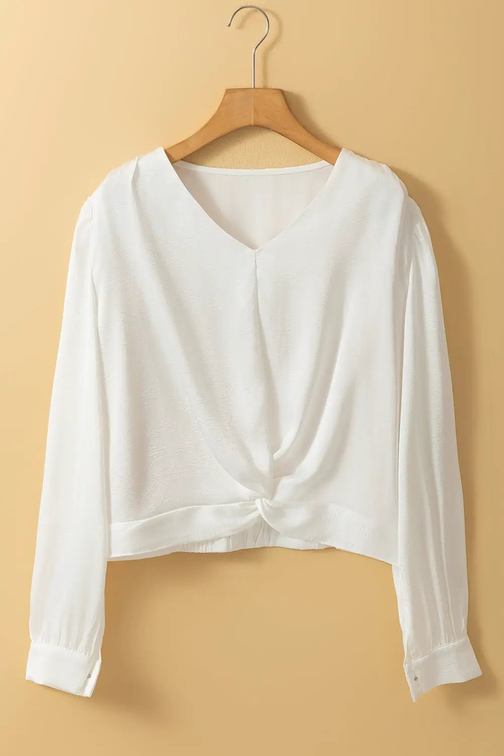 Grateful Threads Boutique White Twisted V Neck Crop Blouse - Blouses