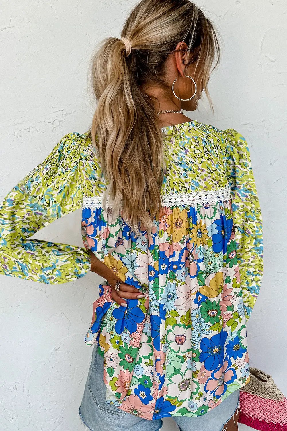 Grateful Threads Boutique Green Floral Print Blouse - Blouses