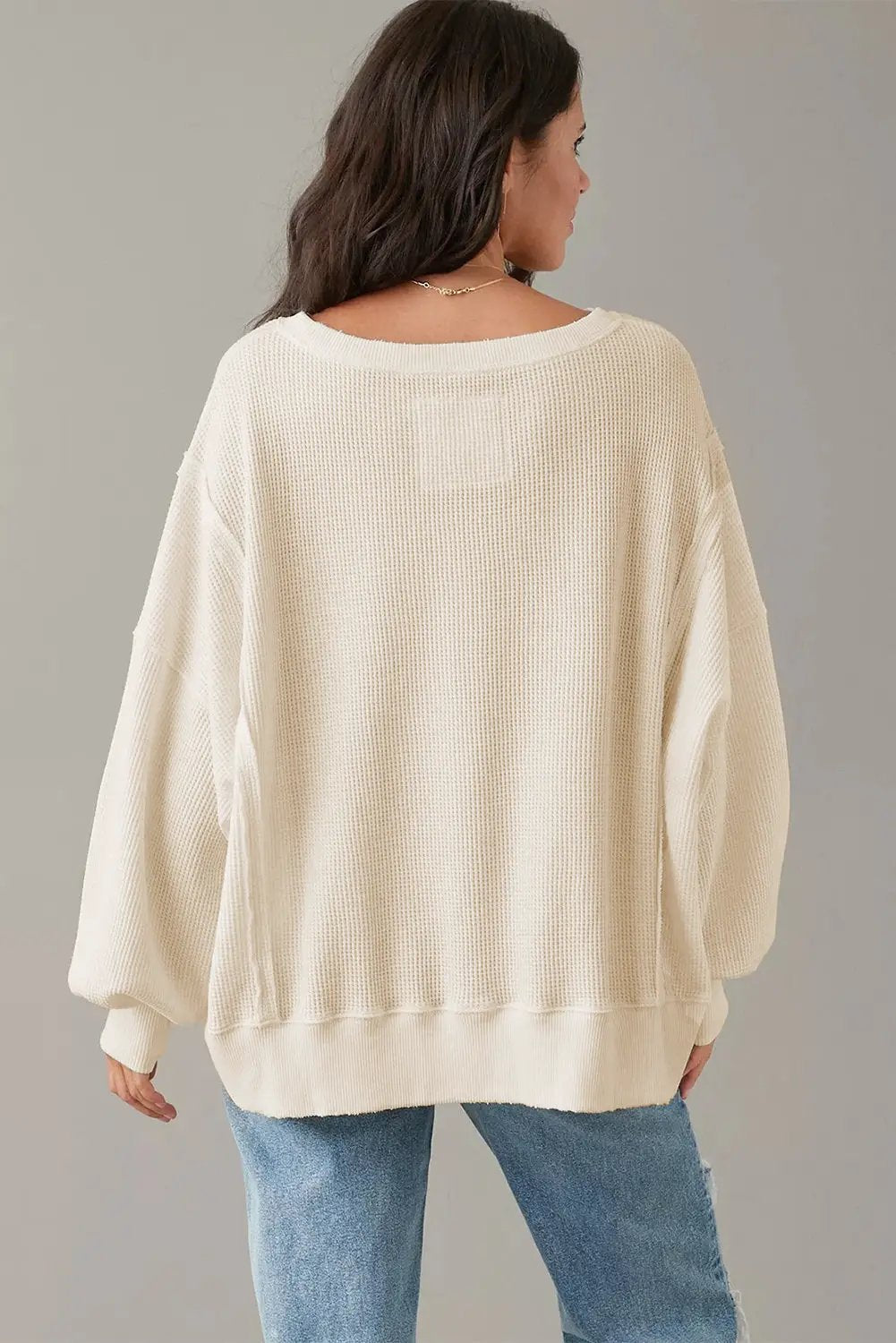 Grateful Threads Boutique Cream Waffle Oversized Top - Sweaters